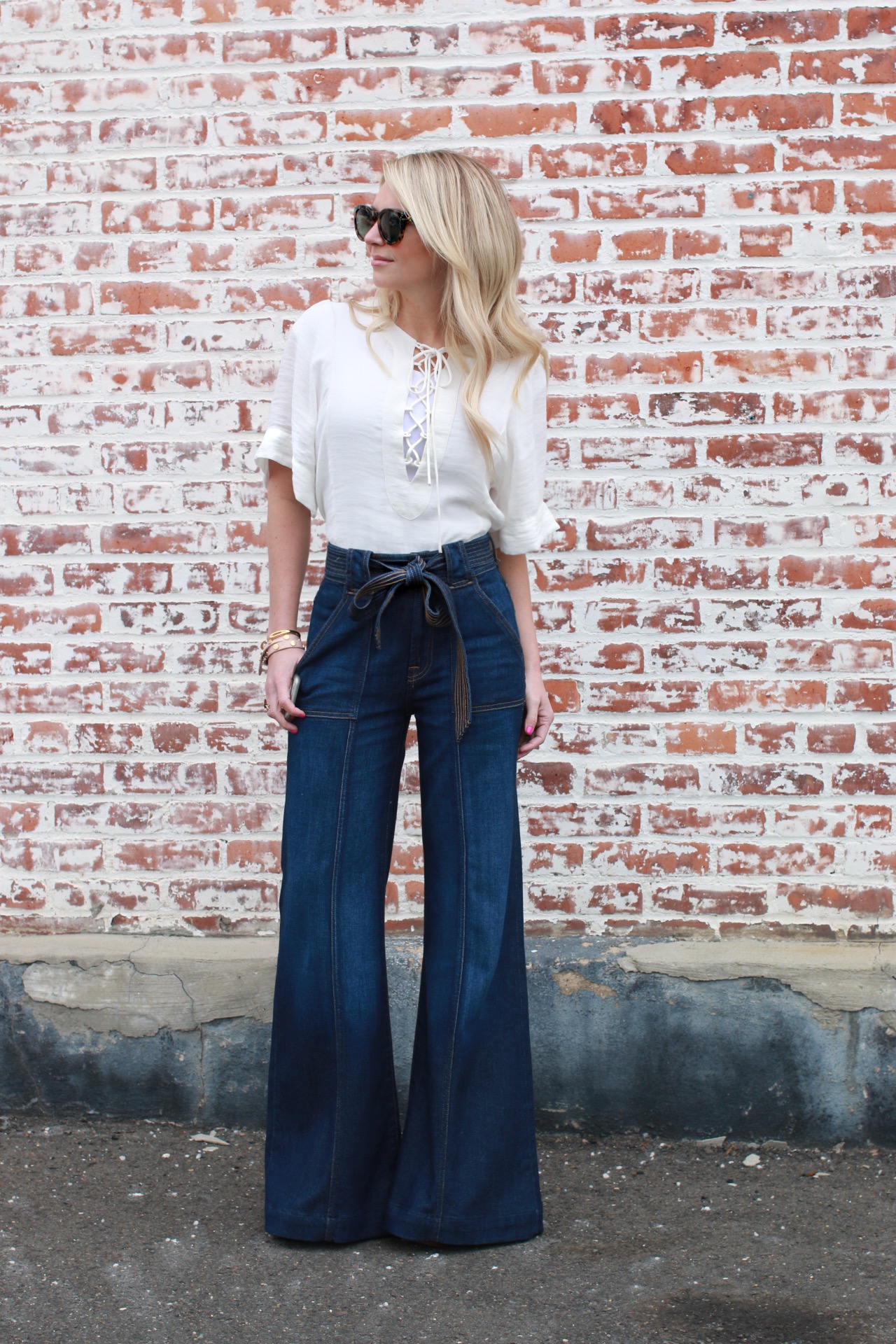 belted flare jeans